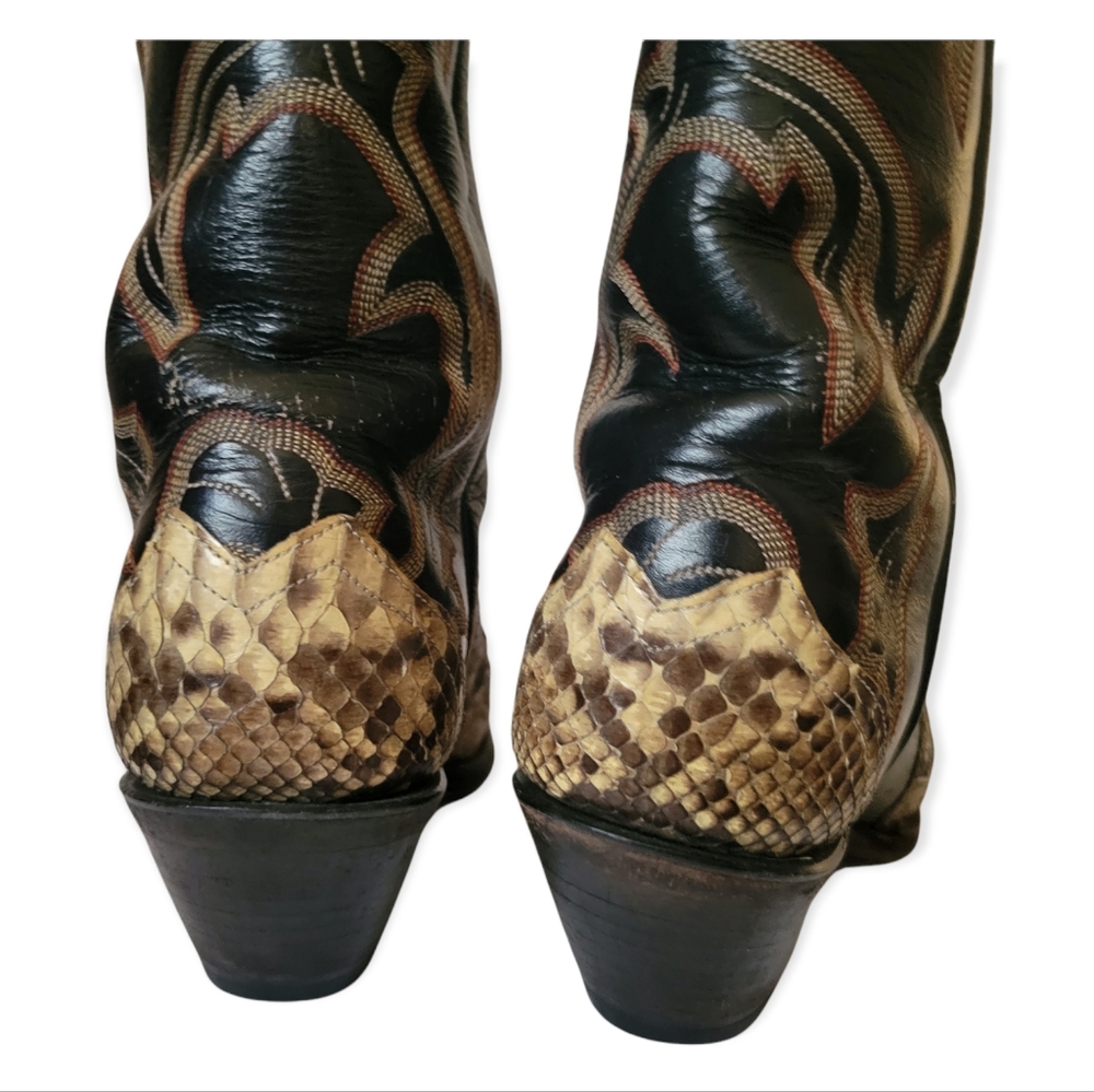 Larry Mahan Cowboy Boots Full Python Snakeskin Le… - image 7